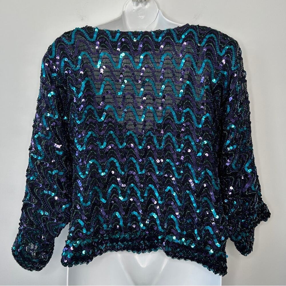 Three Flaggs Vintage Sequin Top Maximalist Glam E… - image 5